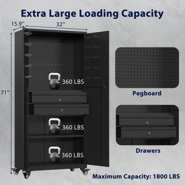 71" Metal Garage Storage Cabinet with Wheels product image