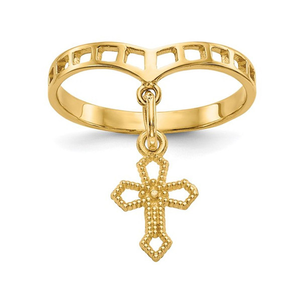 14K Yellow Gold Dangle Cross Charm Ring (Size 6) product image
