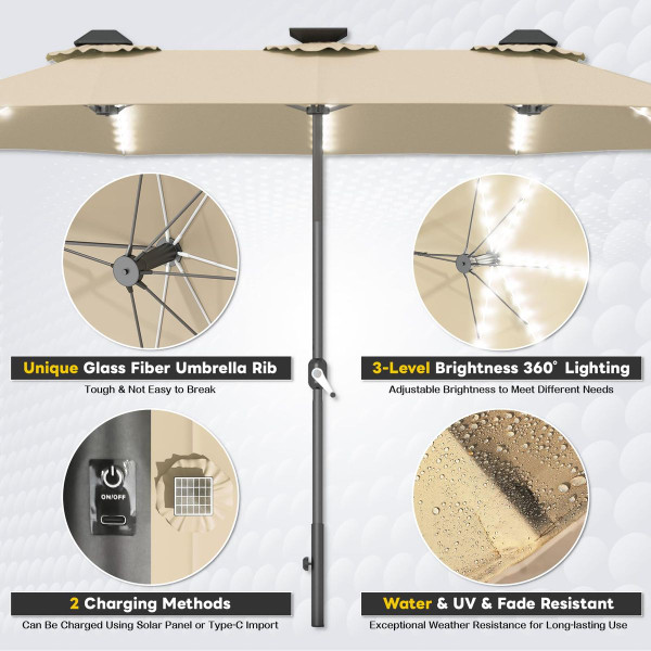 15FT Patio Umbrella with Solar Lights product image