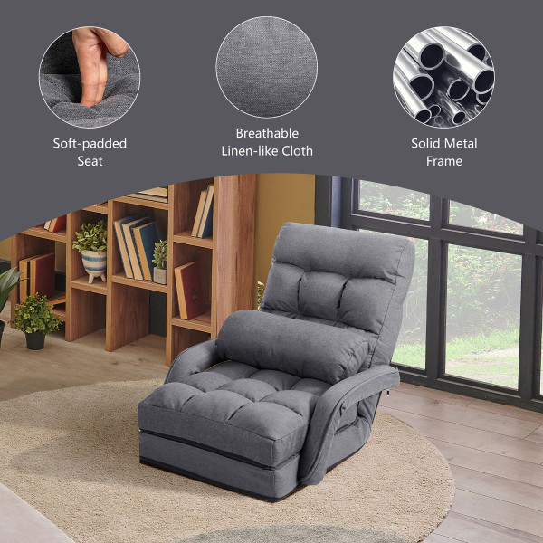 Folding Floor Armchair with Adjustable Back and Lumbar Pillow product image