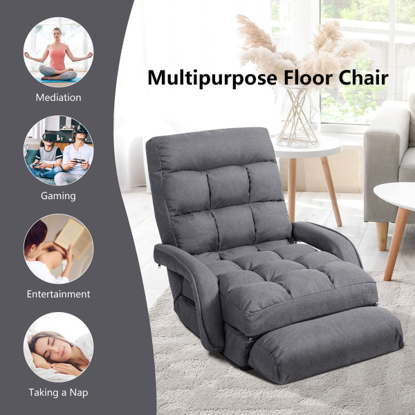Folding Floor Armchair with Adjustable Back and Lumbar Pillow product image