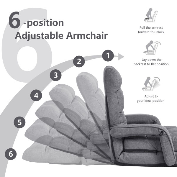 Folding Floor Armchair with Adjustable Back and Lumbar Pillow product image