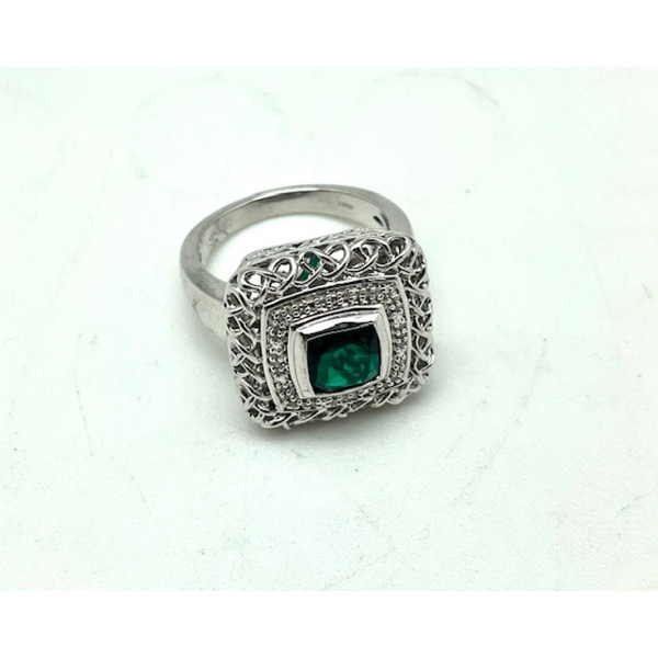 Stunning Emerald & Diamond Ring in Sterling Silver product image