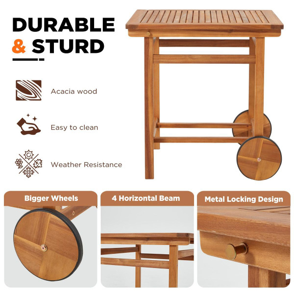 Wheeled Acacia Wood Outdoor Dining Table for 4  product image
