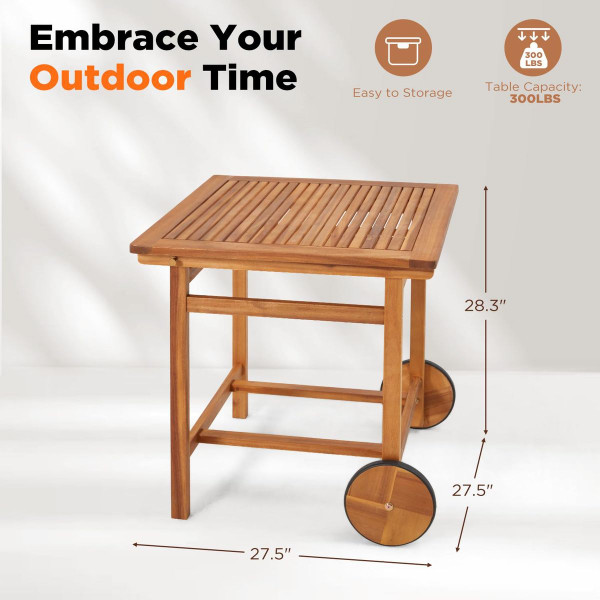 Wheeled Acacia Wood Outdoor Dining Table for 4  product image