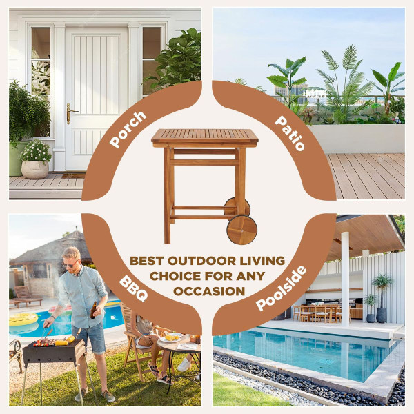 Wheeled Acacia Wood Outdoor Dining Table for 4  product image