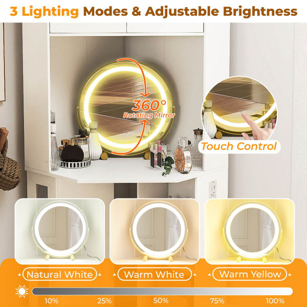 Corner Vanity Desk with Mirror and Lights  product image