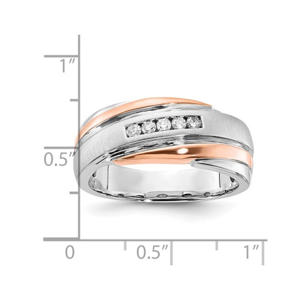 Mens 10K White and Rose Brushed Gold Diamond Band Ring (Size 10) product image