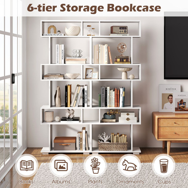 6-Tier S-Shaped Geometric Bookcase with Thickened Legs  product image