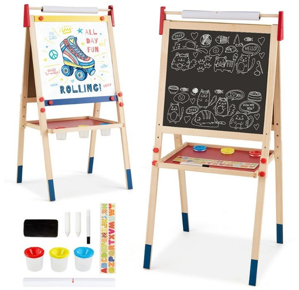 Kids' All-in-One Wooden Art Easel with Paper Roll product image