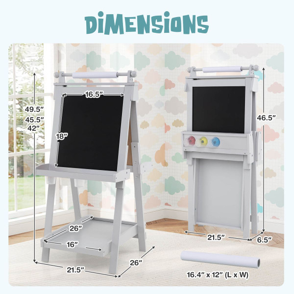 Kids' 3-in-1 Foldable Double-Sided Art Easel with Chalkboard product image