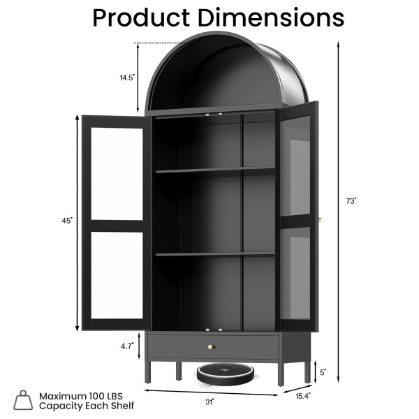 73'' Arched Metal Storage Cabinet with Doors, Drawer and Adjustable Shelves product image