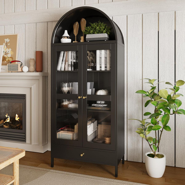73'' Arched Metal Storage Cabinet with Doors, Drawer and Adjustable Shelves product image