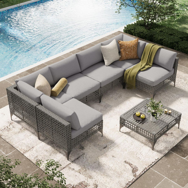 7-Piece Patio Outdoor Furniture Set with Tea Table product image