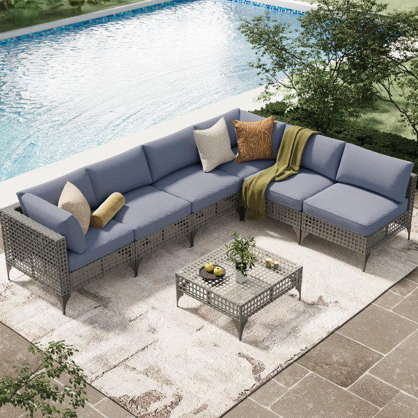 7-Piece Patio Outdoor Furniture Set with Tea Table product image