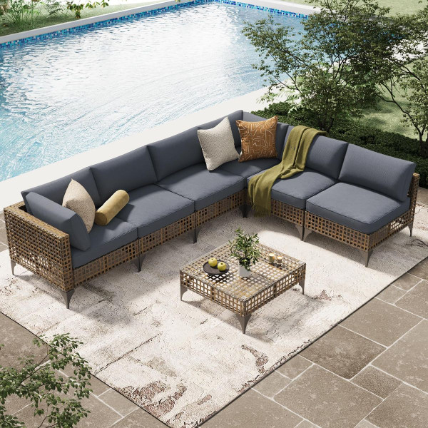 7-Piece Patio Outdoor Furniture Set with Tea Table product image