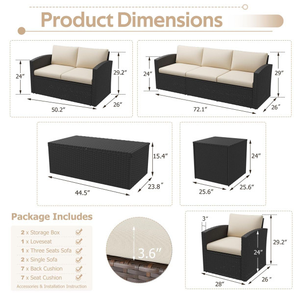7-Piece Outdoor Patio Furniture Sets with Two Storage Boxes product image