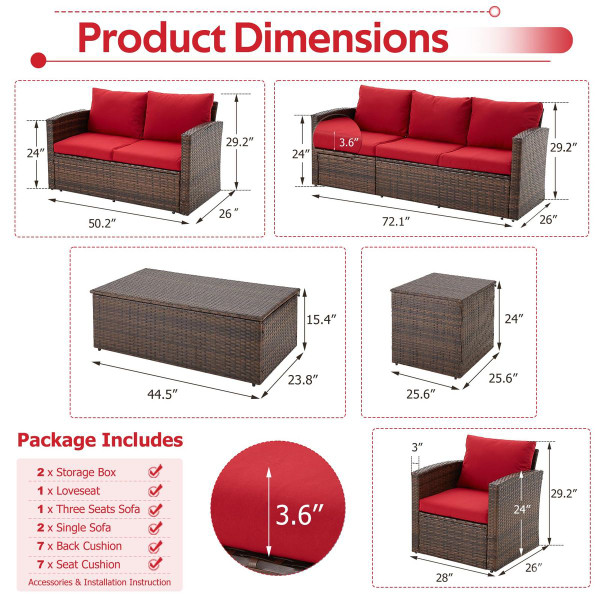 7-Piece Outdoor Patio Furniture Sets with Two Storage Boxes product image