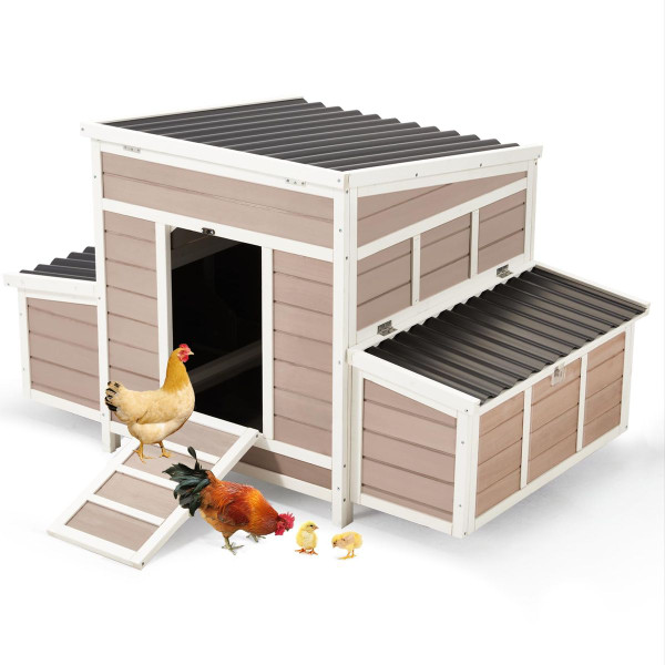 56" Large Wooden Chicken Hutch with 6 Nesting Boxes product image
