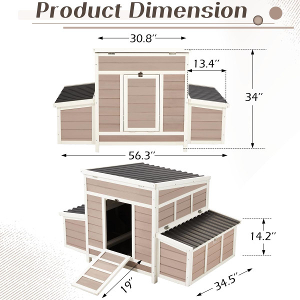 56" Large Wooden Chicken Hutch with 6 Nesting Boxes product image