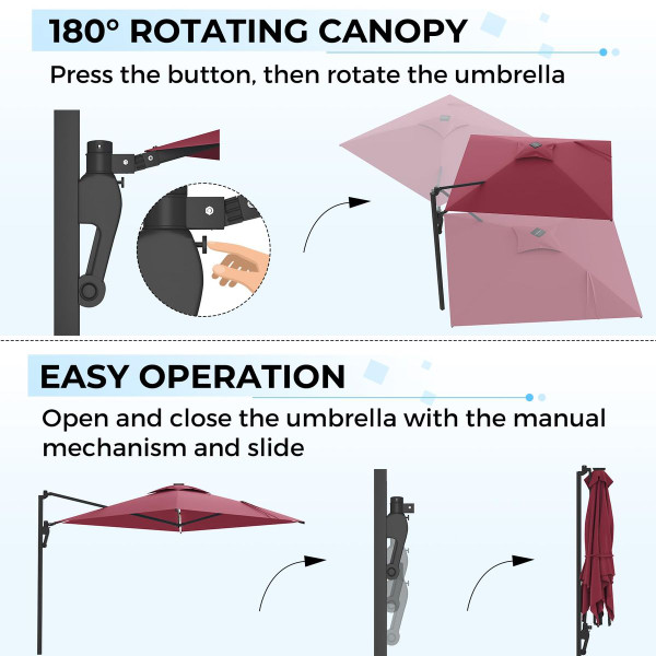 10FT Solar LED Wall Mounted Outdoor Patio Umbrella product image