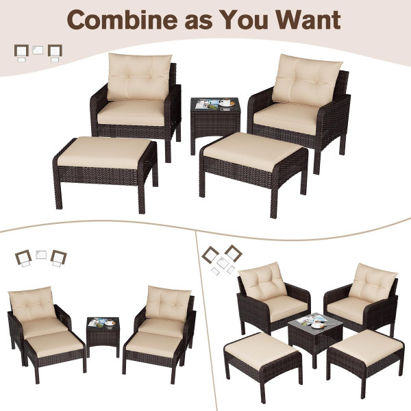 5-Piece Outdoor Patio Furniture Set with Ottoman and Table product image