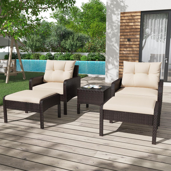 5-Piece Outdoor Patio Furniture Set with Ottoman and Table product image