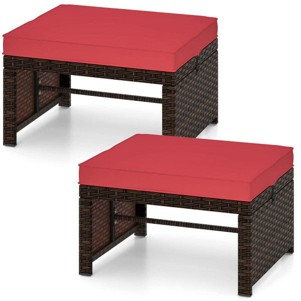 Patio PE Rattan Ottomans with High-Density Sponge Cushion product image