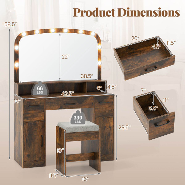 Vanity Makeup Table with Large Mirror and 3-Color Adjustable Lights product image