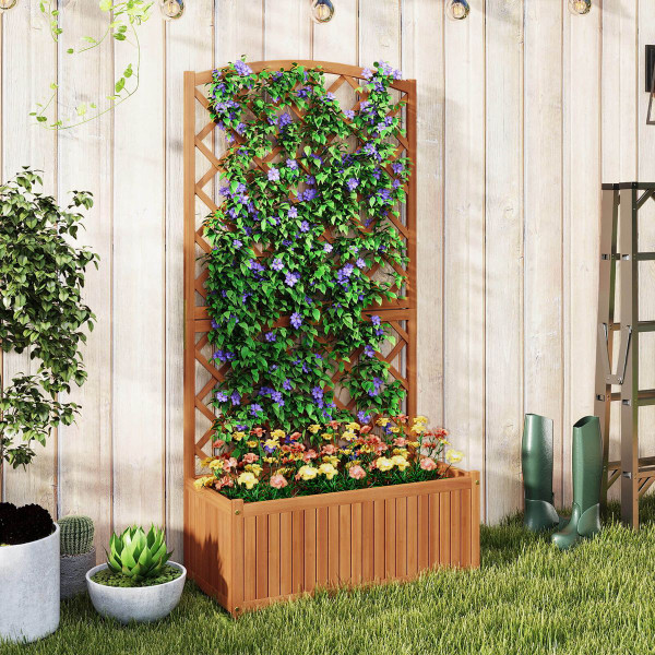 63” Wood Planter Container with Diamond Trellis, Planter Box product image