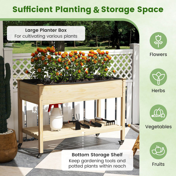Wooden Raised Garden Bed with Lockable Wheels product image