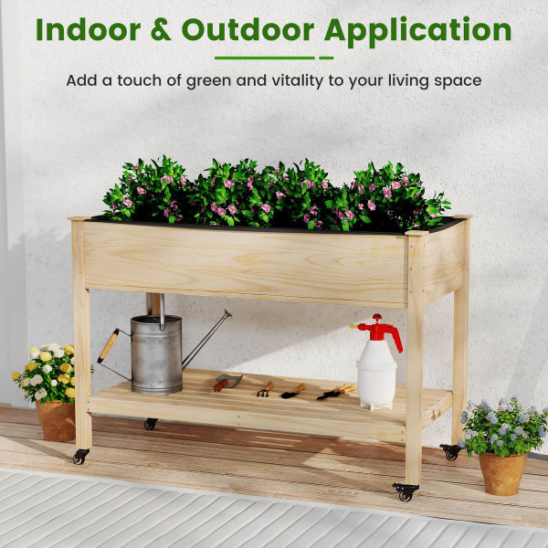 Wooden Raised Garden Bed with Lockable Wheels product image