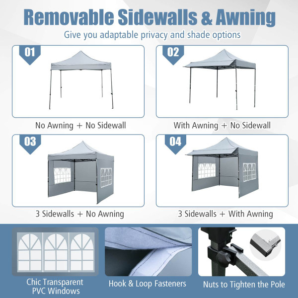10 x 10 FT Pop up Canopy Tent with Sidewalls and Awning product image