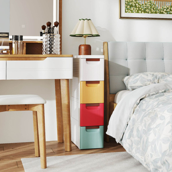 4-Drawer Narrow Rolling Storage Cabinet with Pull Handles product image
