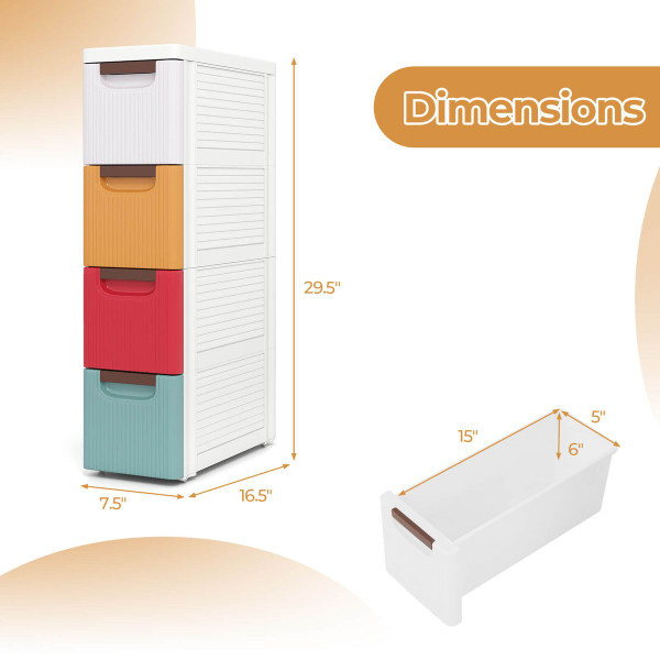 4-Drawer Narrow Rolling Storage Cabinet with Pull Handles product image