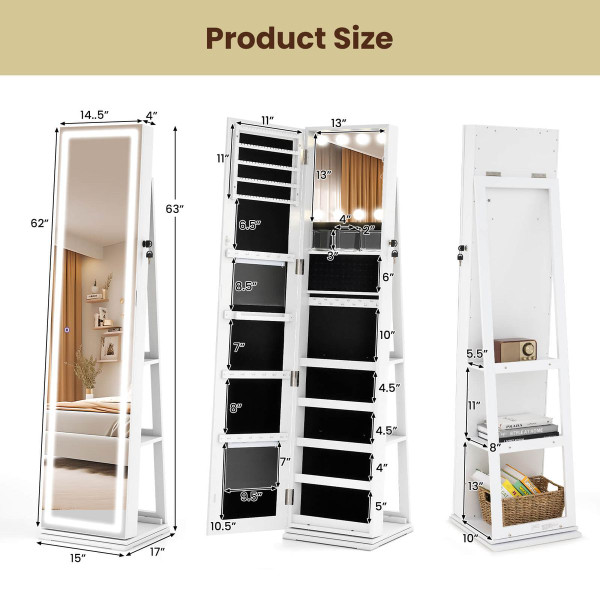 360° Swivel Jewelry Cabinet with Lighted Full Length Mirror product image