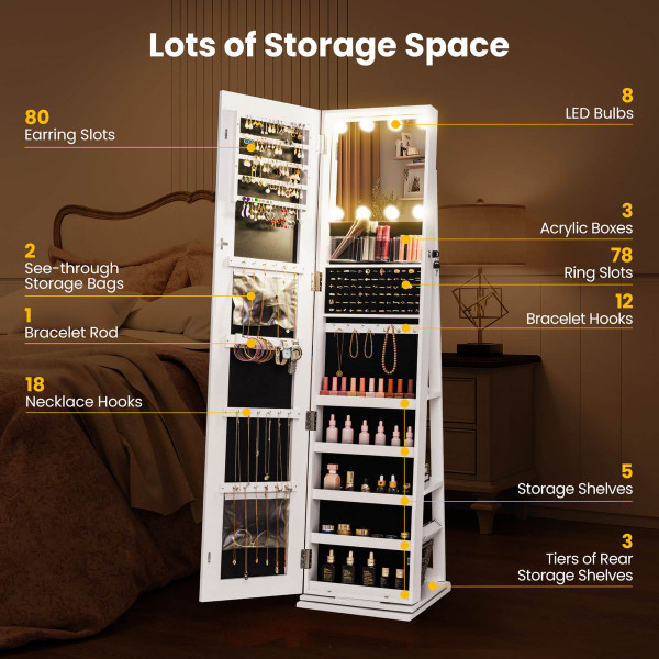 360° Swivel Jewelry Cabinet with Lighted Full Length Mirror product image