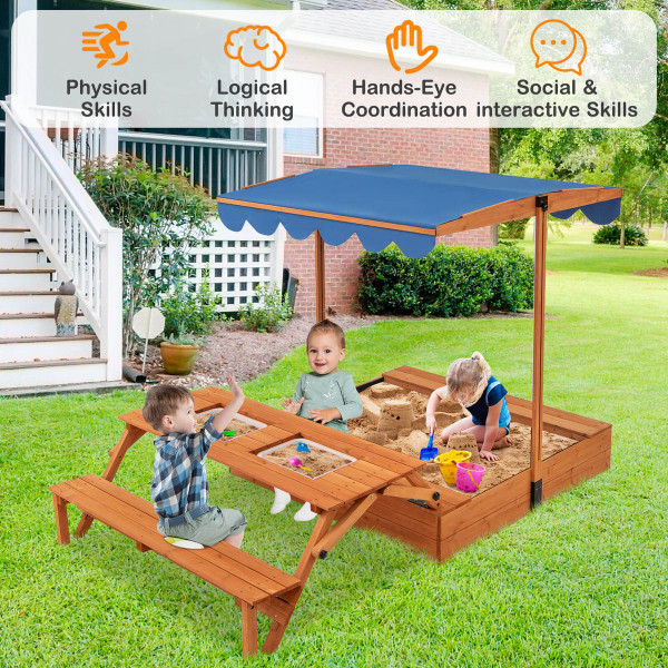Wooden Sandbox with Lid Cover and Adjustable Canopy product image