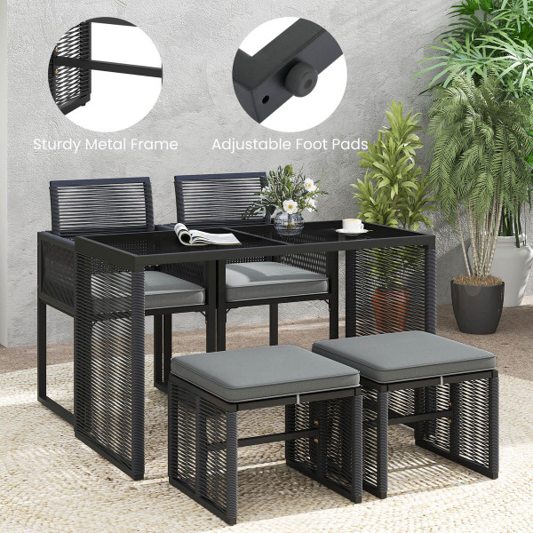5-Piece Outdoor PE Wicker Patio Dining Set with Ottoman product image