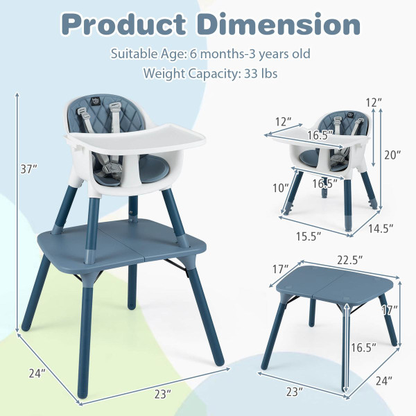 4-in-1 Baby High Chair Set with Adjustable Tray and 5-Point Harness product image