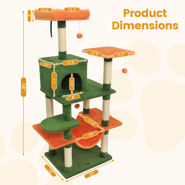 58” Tall Multi-Level Cat Tree with Upholstered Perch and Cat Condo product image