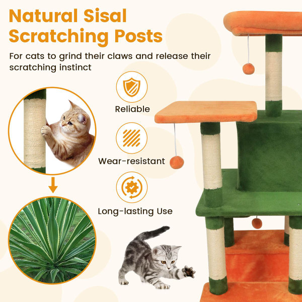 58” Tall Multi-Level Cat Tree with Upholstered Perch and Cat Condo product image