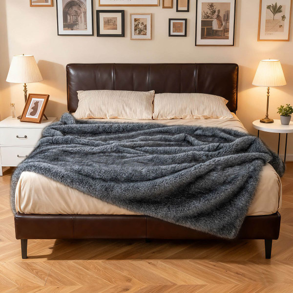  Luxury Fluffy Faux Wolf Fur Throw Blanket product image