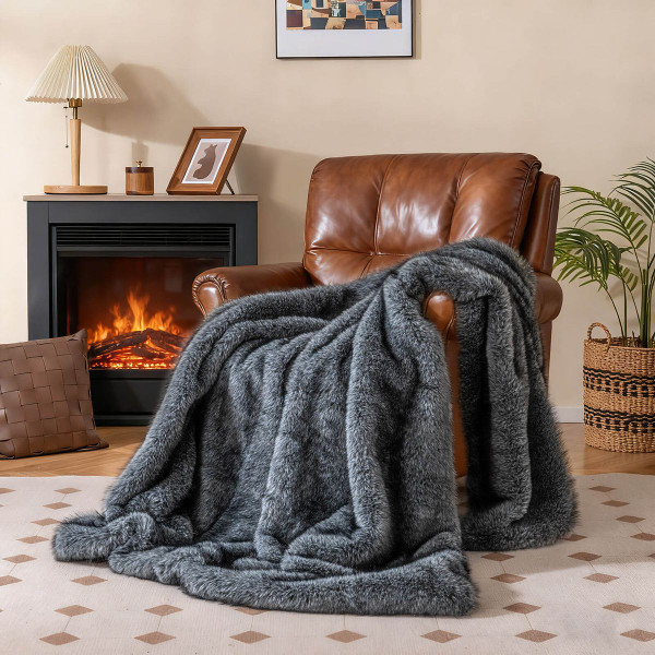  Luxury Fluffy Faux Wolf Fur Throw Blanket product image