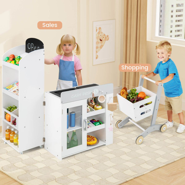 Kids Grocery Store Playset With Shopping Cart And Chalkboard product image