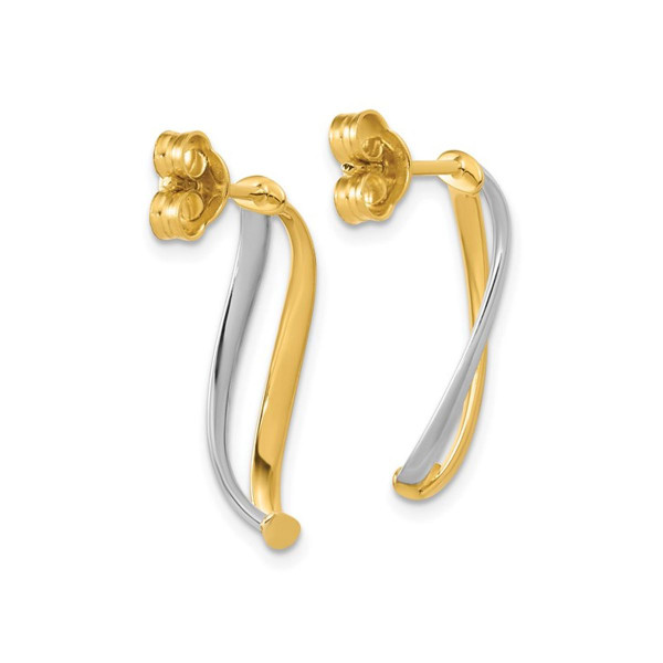 10K Yellow and White Gold Curve Dangle Earrings product image