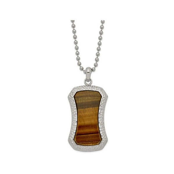 Stainless Steel Tigers Eye Dog Tag Pendant and Bracelet Set product image