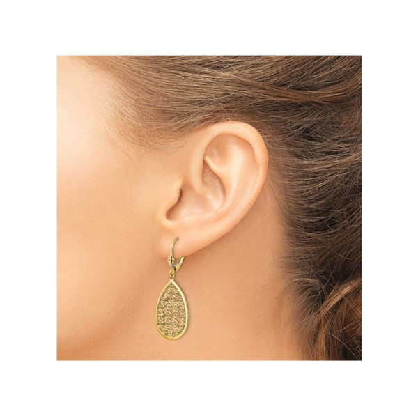 14K Yellow Gold Teardrop Filigree Dangle Earrings product image