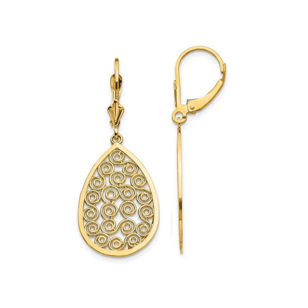 14K Yellow Gold Teardrop Filigree Dangle Earrings product image