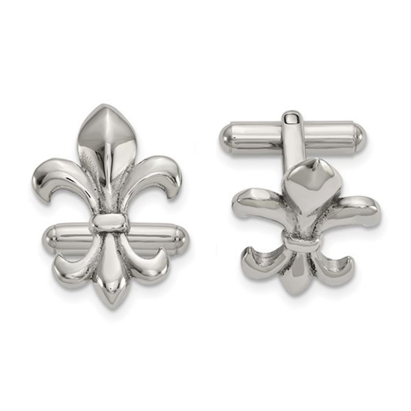 Mens Fleur De Lys Polished Cuff Links in Stainless Steel product image